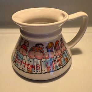 Moodz No Spill Ceramic Mug Humorous “Bottoms Up” with Cartoon Design